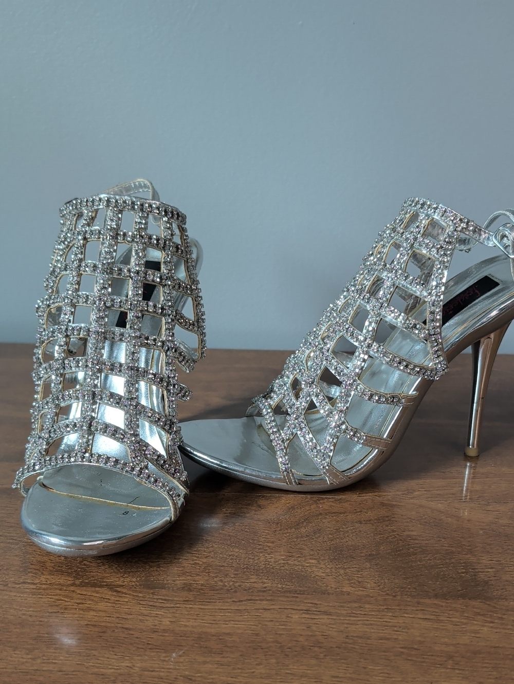 Silver Rhinestone Cage High Heel Sandals